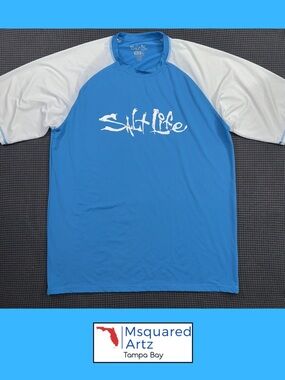 Salt Life SLX Rash Guard XXL Blue White UPF 50 Performance Shirt